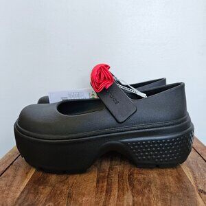 Crocs Mary Jane Stomp Rosette Platform Shoes Women’s Size 9 Black Trending Rose